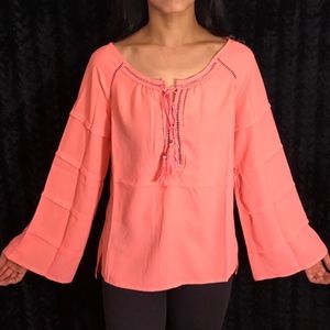 💎 Mocha boutique bamboo flare sleeve blouse